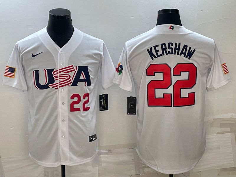 Men 2023 World Cub USA 22 Kershaw White Nike MLB Jersey7